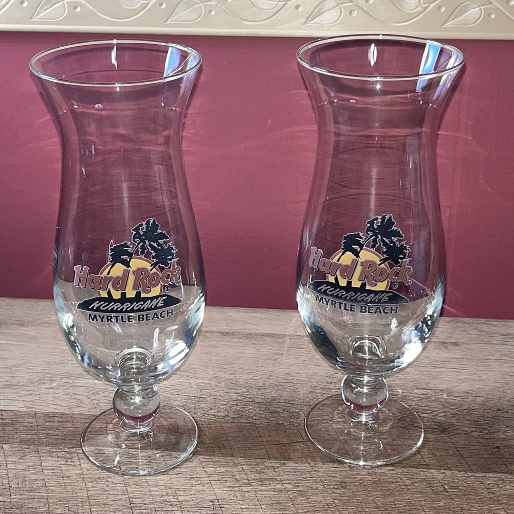 Hard Rock Cafe Myrtle Beach‎ Hurricane Glasses w/Recipe - Set of 2 - 9.25" Tall